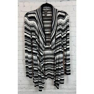 CHICO'S TRAVELERS black silver white knit open front cardigan sweater 1 M